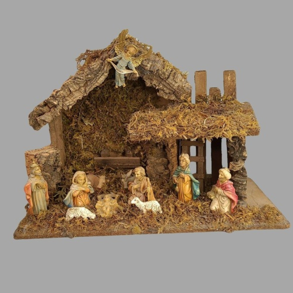 Christmas Nativity 12 Piece Set Stable Creche Jesus Mary‎ Joseph Italy Vtg READ
